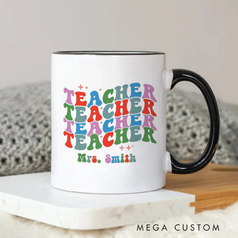 Personalized Teachers Mug Colorful Groovy Repeating Teacher Mug Fun and Playful Style Gift for Teachers