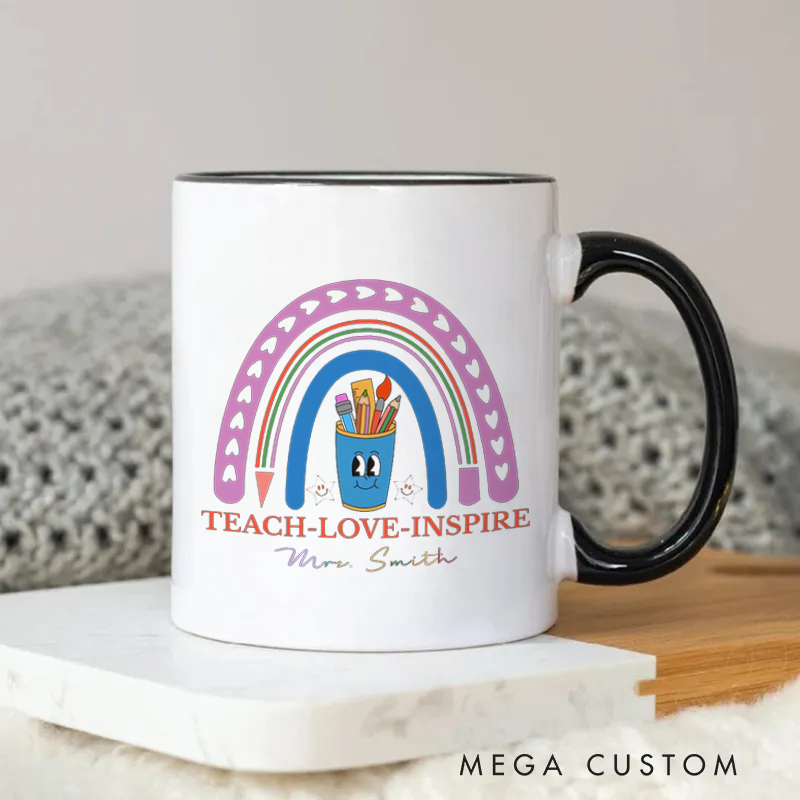 Personalized Teachers Mug Teach Love Inspire Rainbow Mug Whimsical and Heartfelt Gift for Teachers