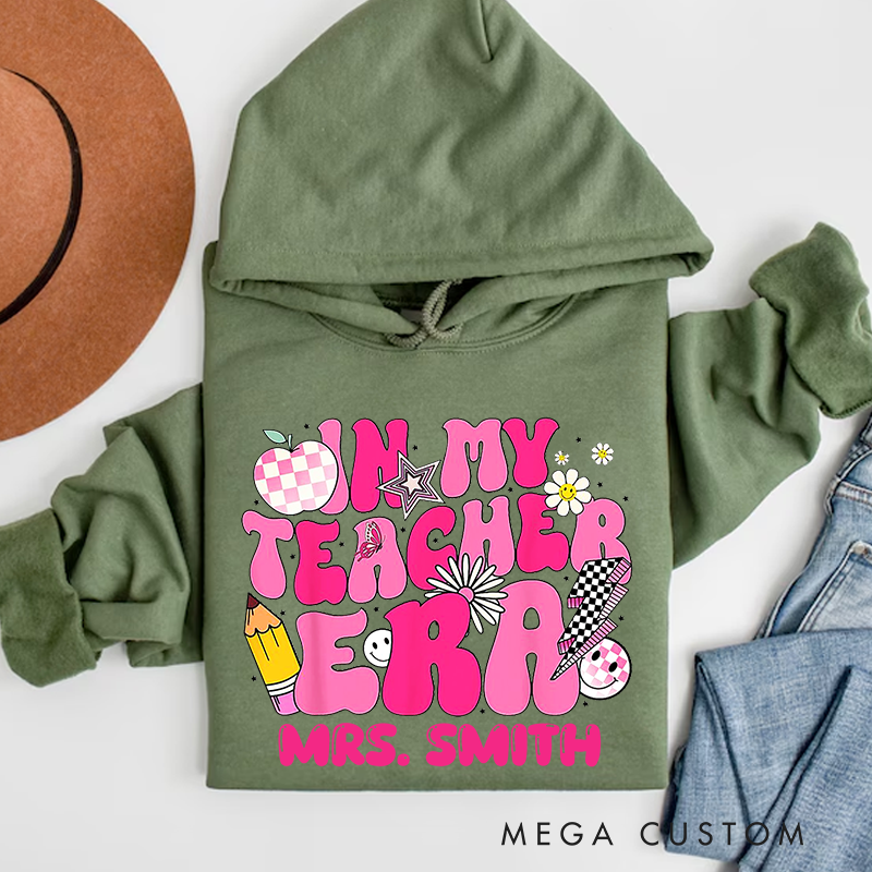 Personalized Teachers Hoodies in My Teacher Era Pink Groovy Hoodie Gift for Teachers