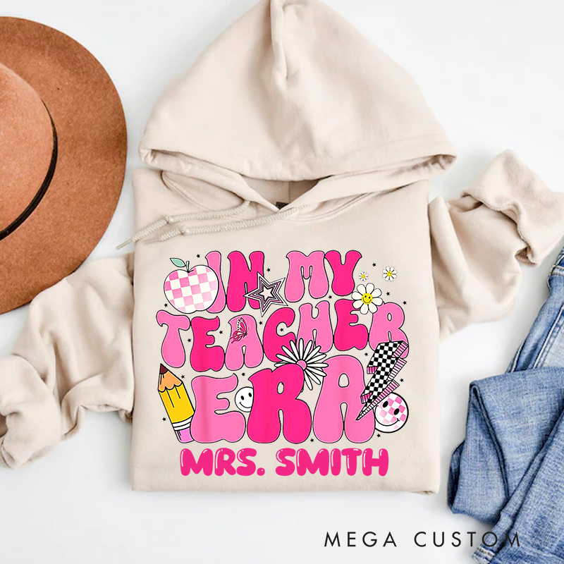 Personalized Teachers Hoodies in My Teacher Era Pink Groovy Hoodie Gift for Teachers