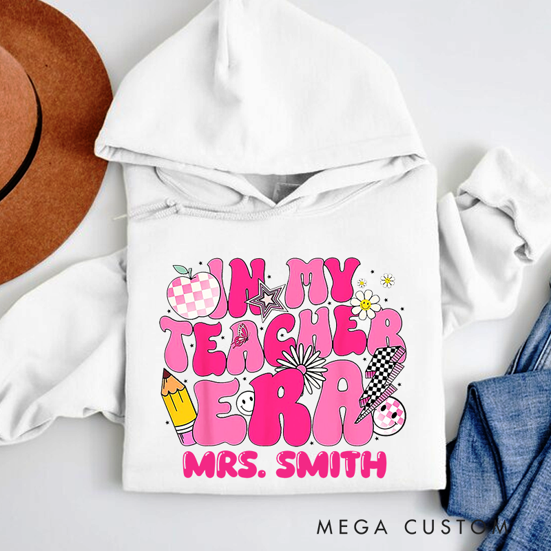 Personalized Teachers Hoodies in My Teacher Era Pink Groovy Hoodie Gift for Teachers