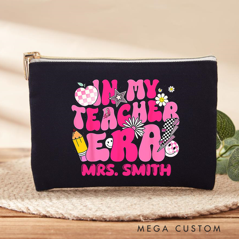 Personalized Teacher Makeup Bag in My Teacher Era Pink Groovy Makeup Bag Gift for Teachers