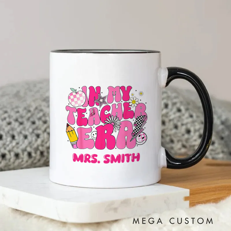 Personalized Teachers Mug in My Teacher Era Pink Groovy Mug Gift for Teachers