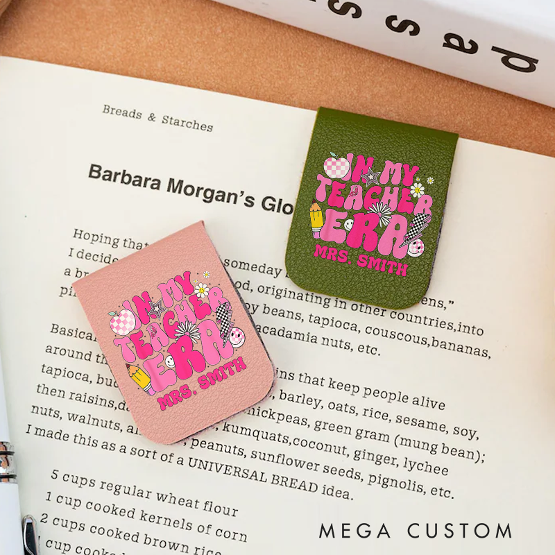 Personalized Teacher Leather Magnetic Bookmark in My Teacher Era Pink Groovy Bookmark Gift for Teachers