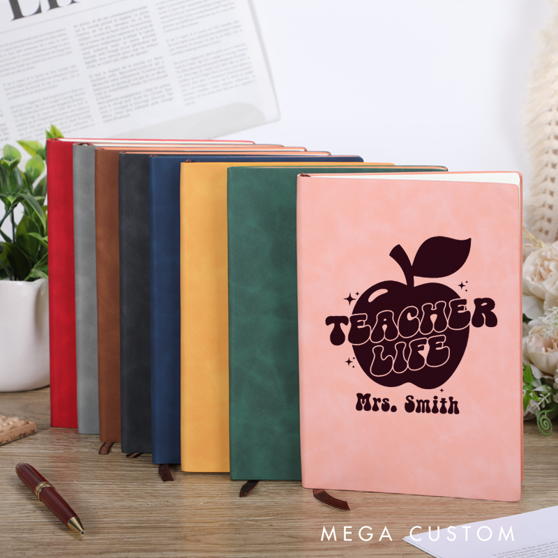 Personalized Leather Notebook Retro Teacher Life Apple Fun Gift for Teachers