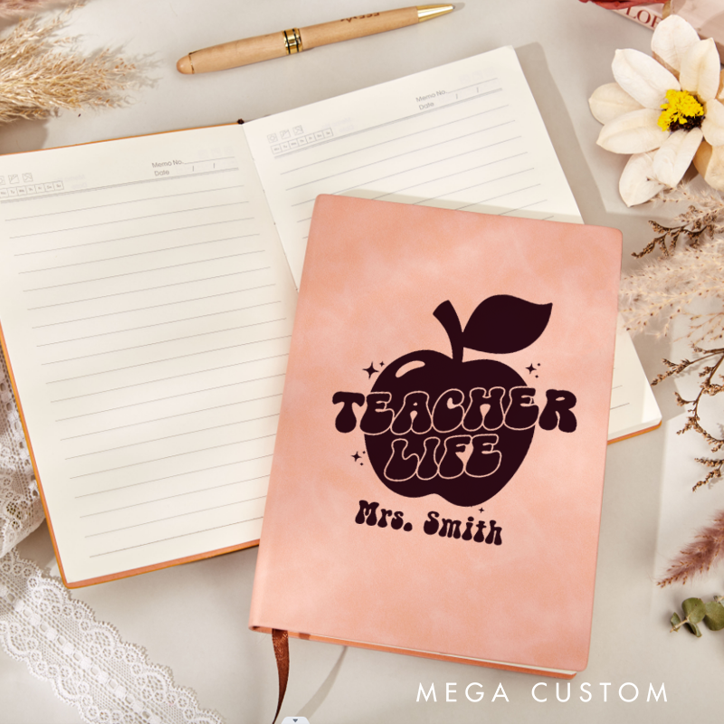 Personalized Leather Notebook Retro Teacher Life Apple Fun Gift for Teachers