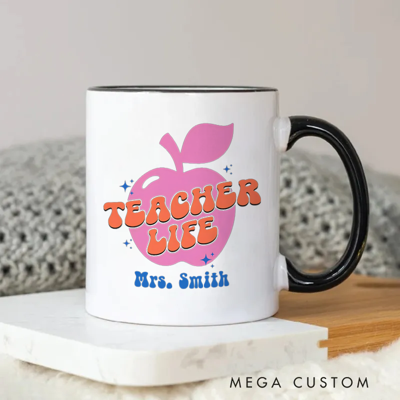 Personalized Teachers Mug Retro Teacher Life Apple Fun Gift for Teachers
