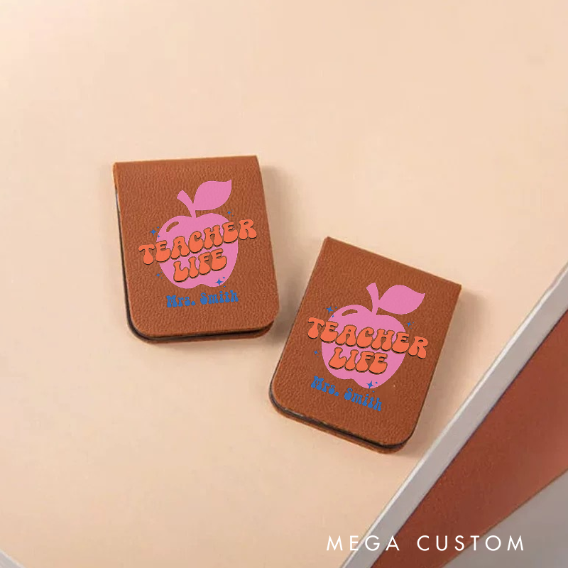Personalized Leather Magnetic Bookmark Retro Teacher Life Apple Fun Gift for Teachers