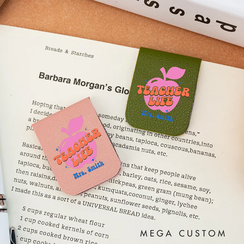 Personalized Leather Magnetic Bookmark Retro Teacher Life Apple Fun Gift for Teachers