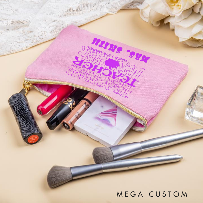 Personalized Teacher Makeup Bag Teach Love Inspire Apple Retro Gift for Teachers