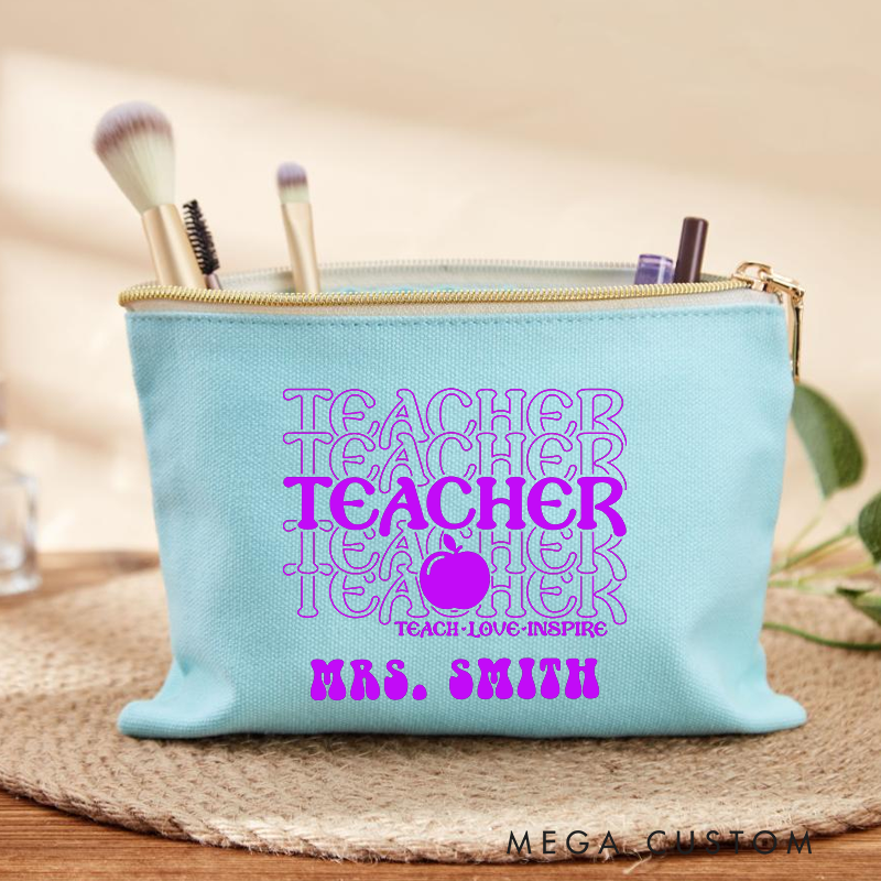 Personalized Teacher Makeup Bag Teach Love Inspire Apple Retro Gift for Teachers