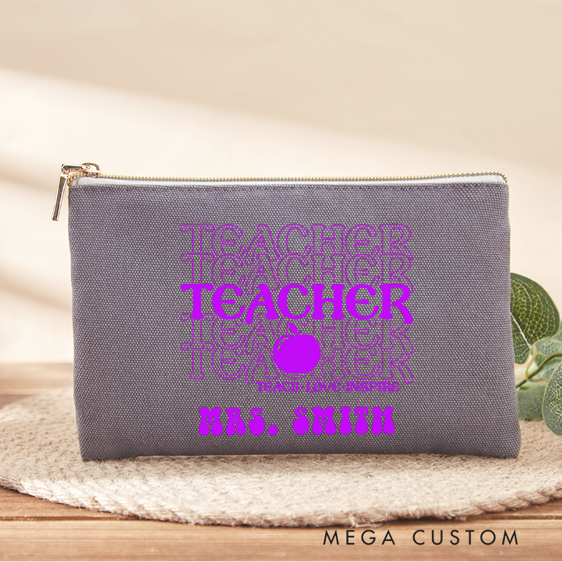 Personalized Teacher Makeup Bag Teach Love Inspire Apple Retro Gift for Teachers