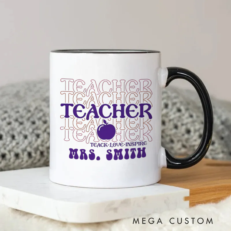 Personalized Teachers Mug Teach Love Inspire Apple Retro Gift for Teachers