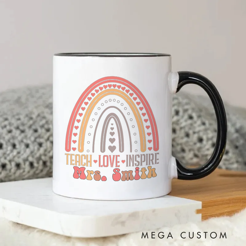 Personalized Teachers Mug Teach Love Inspire Rainbow Mug Gift for Teachers