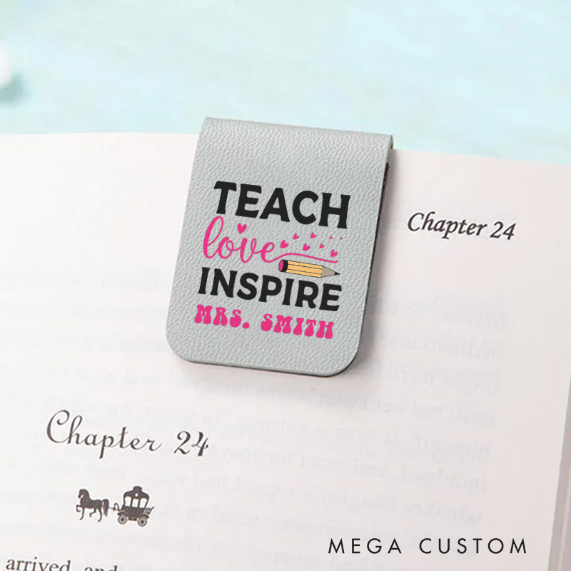 Personalized Teacher Leather Magnetic Bookmark Teach Love Inspire Pencil Heart Bookmark Gift for Teachers