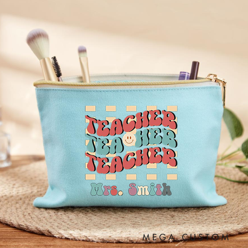 Personalized Teacher Makeup Bag Retro Teacher with a Smile Comfortable Stylish Makeup Bag Ideal Gift for Teachers