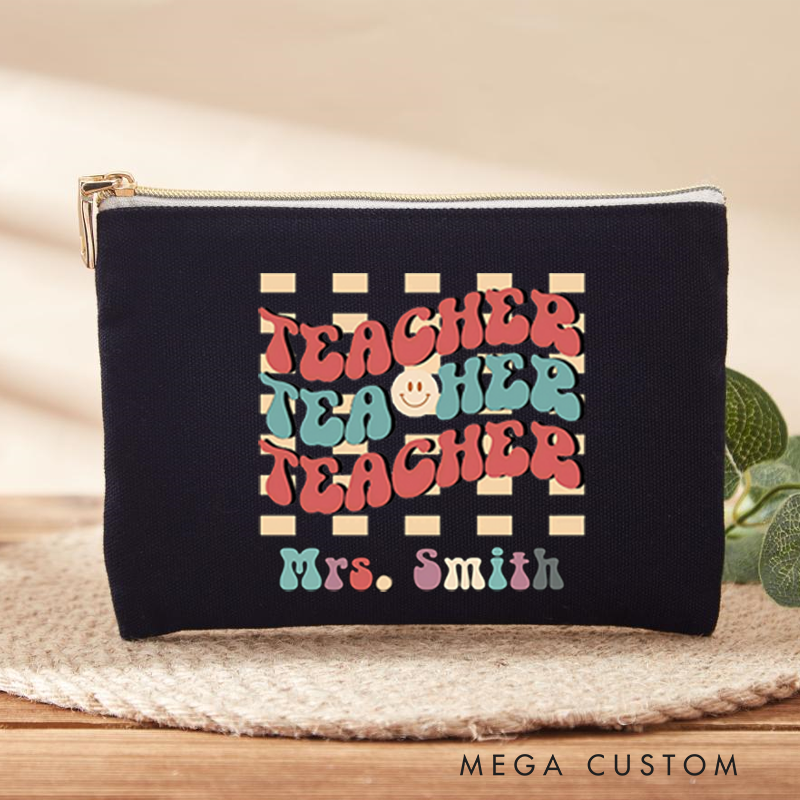 Personalized Teacher Makeup Bag Retro Teacher with a Smile Comfortable Stylish Makeup Bag Ideal Gift for Teachers