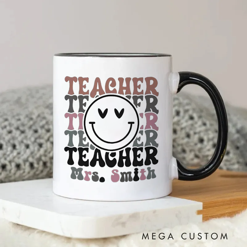 Personalized Mug Teacher with Smiley Face Retro Comfortable Stylish Mug Perfect Gift for Teachers