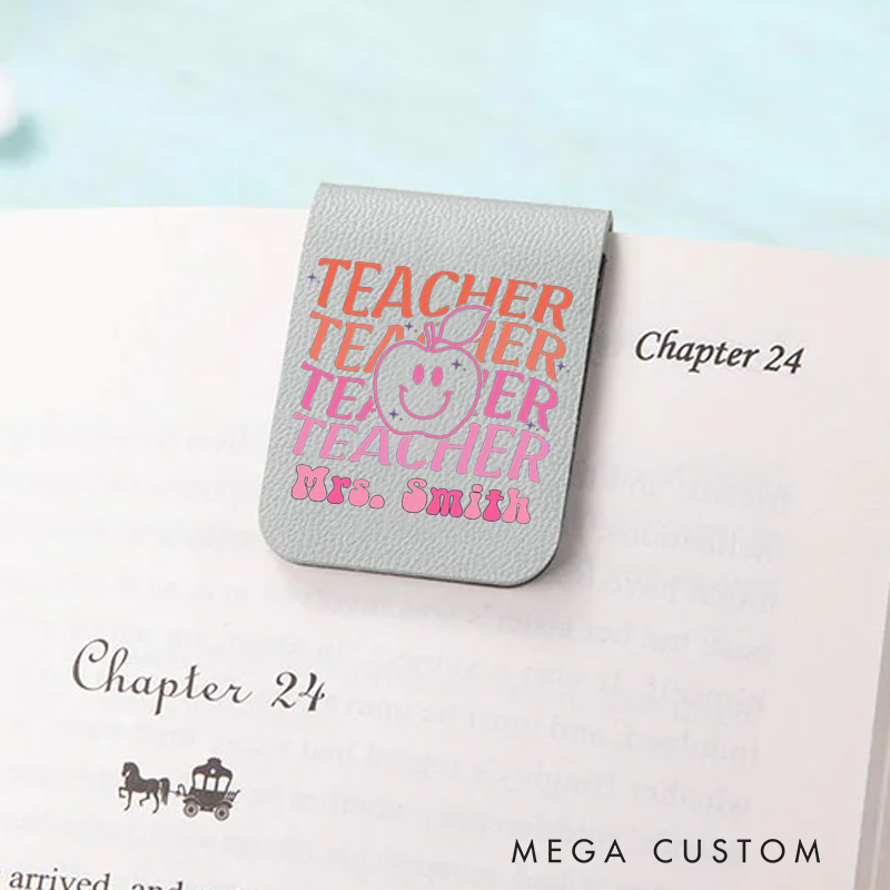 Personalized Leather Magnetic Bookmark Smiley Apple Retro Teacher Bookmark Gift for Teachers