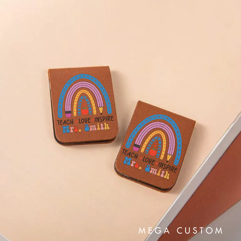 Personalized Teacher Leather Magnetic Bookmark Teach Love Inspire Rainbow Pencil Apple Stylish Bookmark Gift for Teachers