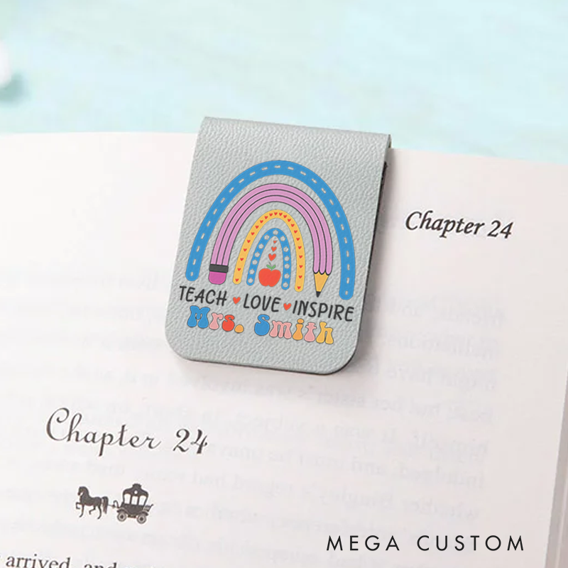 Personalized Teacher Leather Magnetic Bookmark Teach Love Inspire Rainbow Pencil Apple Stylish Bookmark Gift for Teachers