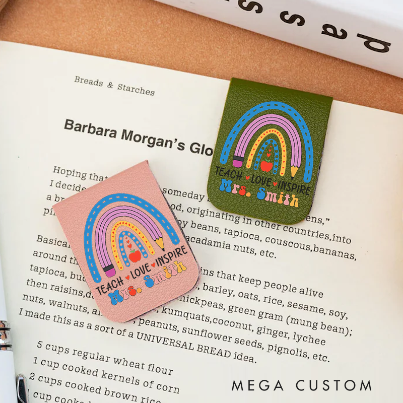 Personalized Teacher Leather Magnetic Bookmark Teach Love Inspire Rainbow Pencil Apple Stylish Bookmark Gift for Teachers