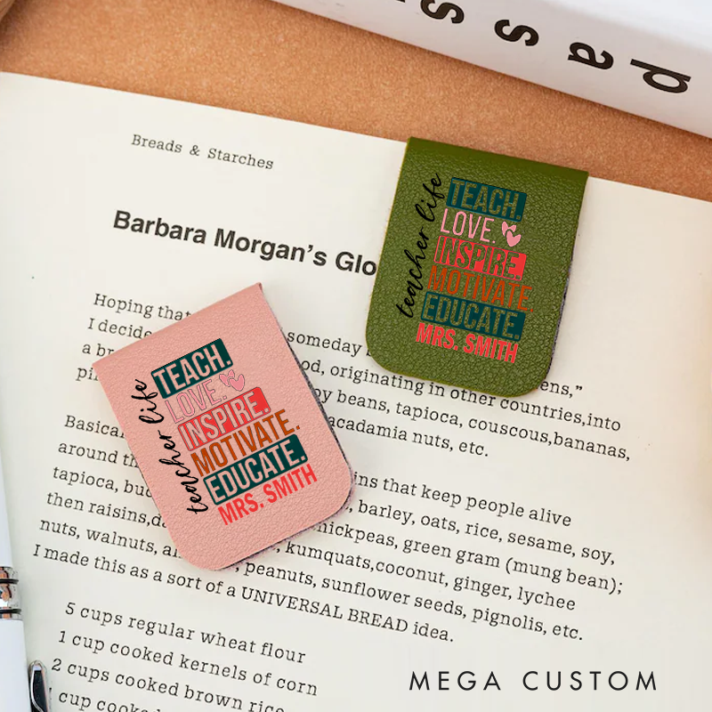 Personalized Teacher Leather Magnetic Bookmark Teach Love Inspire Motivate Educate Bookmark Gift for Teachers