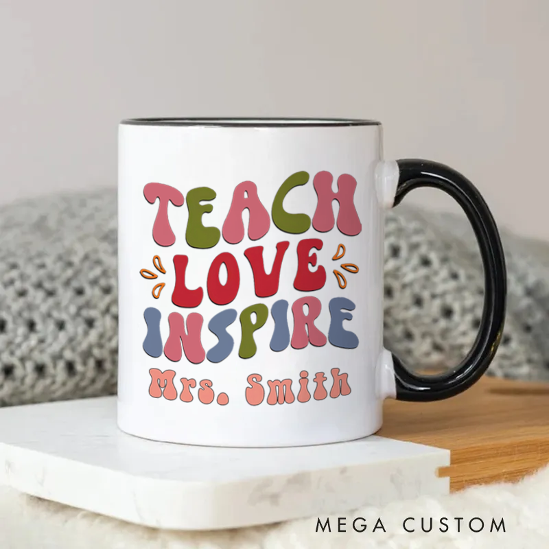 Personalized Teachers Mug Teach Love Inspire Colorful Retro Mug Thoughtful and Stylish Gift for Teachers