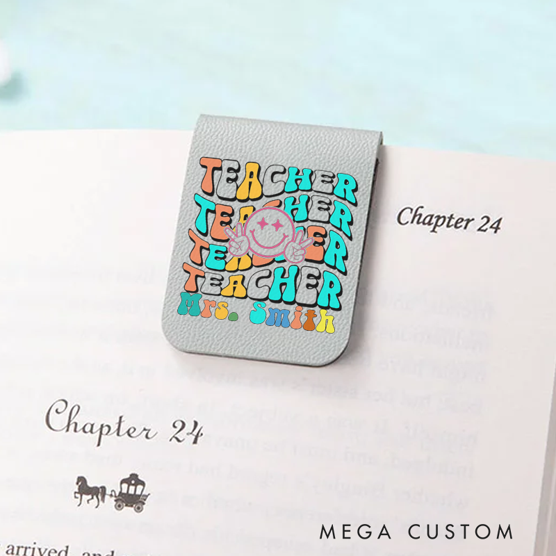 Personalized Leather Magnetic Bookmark Teacher Fun Smiley Face Retro Colorful Bookmark Playful and Stylish Gift for Teachers
