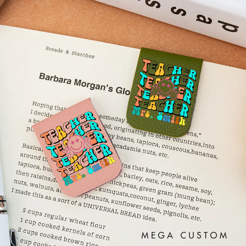Personalized Leather Magnetic Bookmark Teacher Fun Smiley Face Retro Colorful Bookmark Playful and Stylish Gift for Teachers