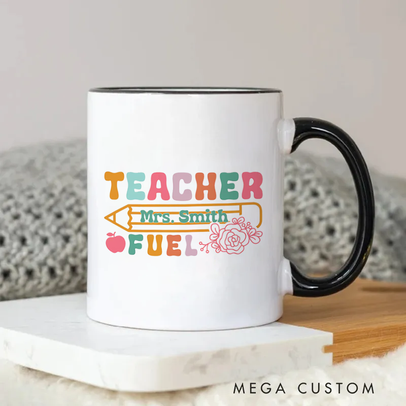 Personalized Mug Teacher Fuel Pencil Apple and Floral Fun Mug Charming Gift for Teachers