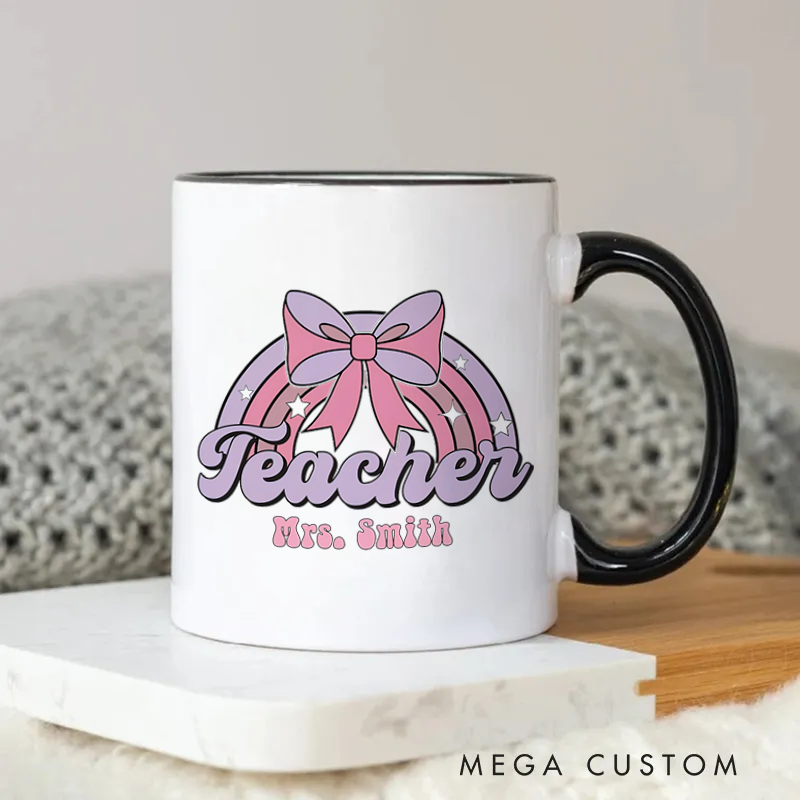 Personalized Mug Teacher Pink and Purple Bow Mug Sweet and Elegant Gift for Teachers