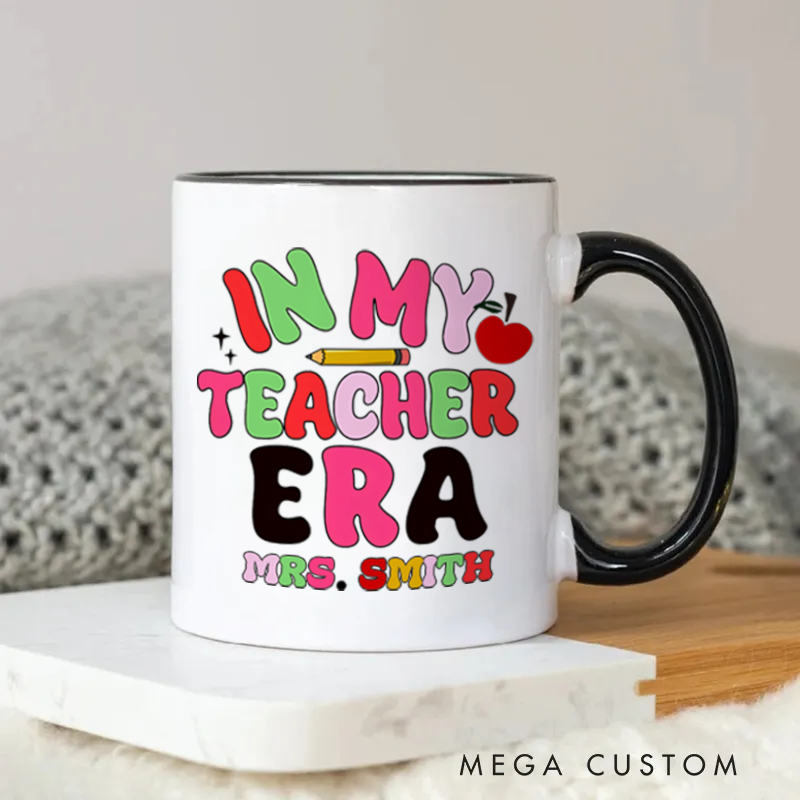 Personalized Teacher Mug in My Teacher Era Fun Pencil Apple and Playful Mug Unique Gift for Teachers