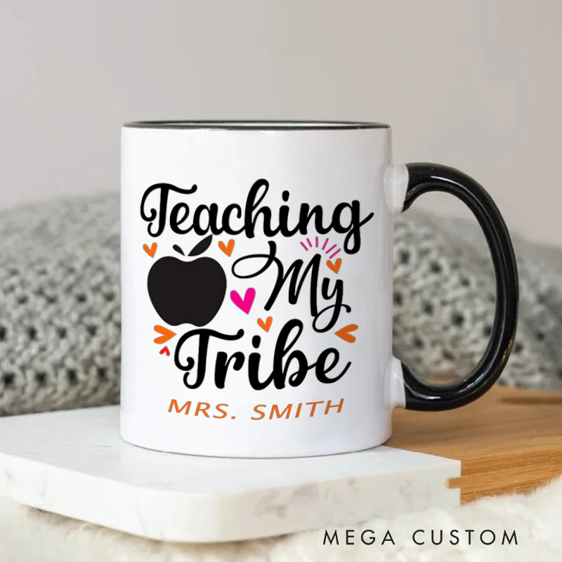 Personalized Teacher Mug Teaching My Tribe Playful Apple Mug Wonderful Gift for Teachers