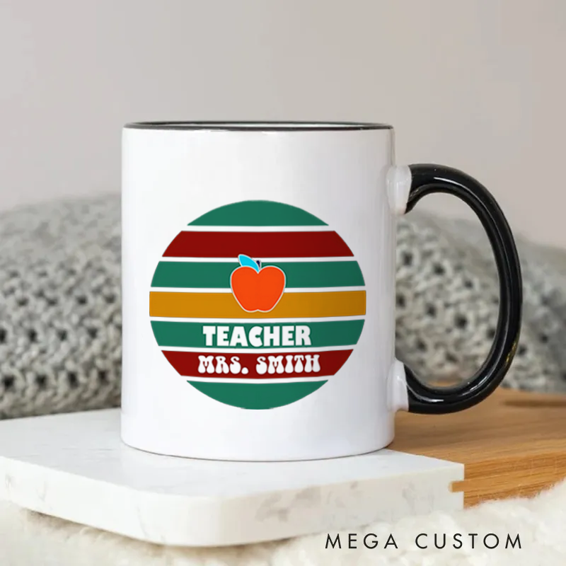 Personalized Teacher Mug Retro Striped Apple Mug Gift for Teachers