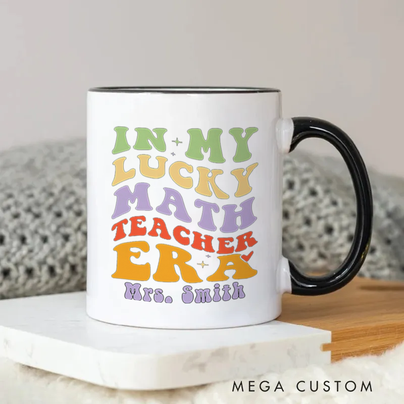 Personalized Teacher Mug in My Lucky Math Teacher Era Retro Colorful Mug Gift for Teachers