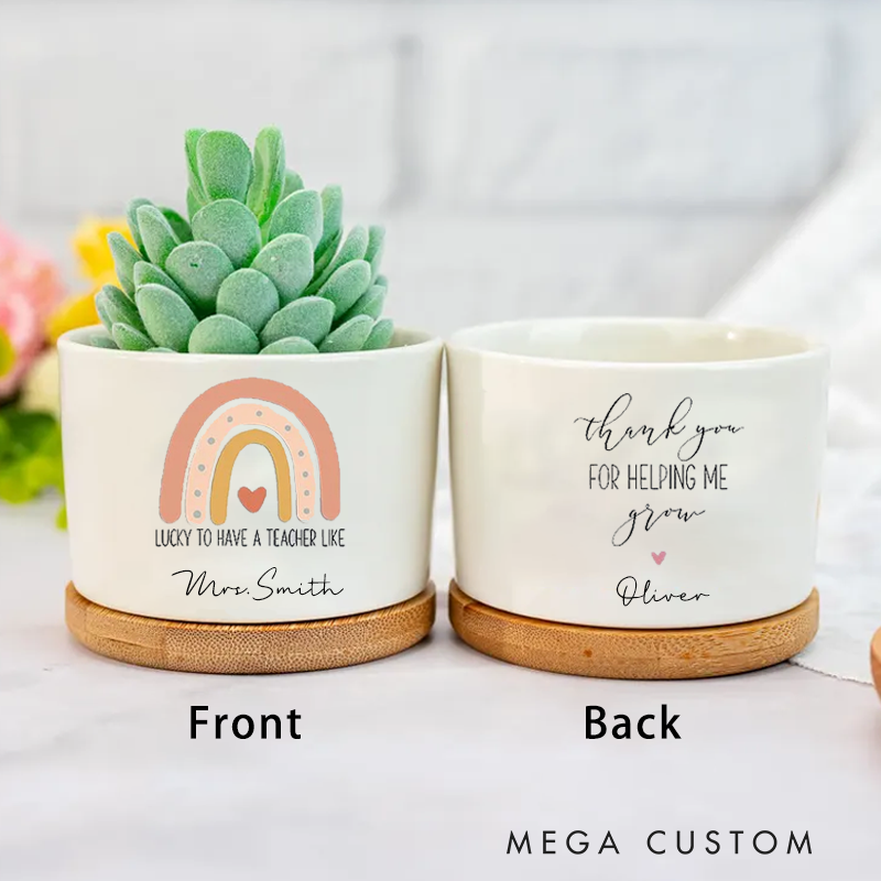 Personalised Lucky to Have a Teacher Like You Rainbow Plant Pot Two Sides Flower Pot Teacher Appreciation Gift