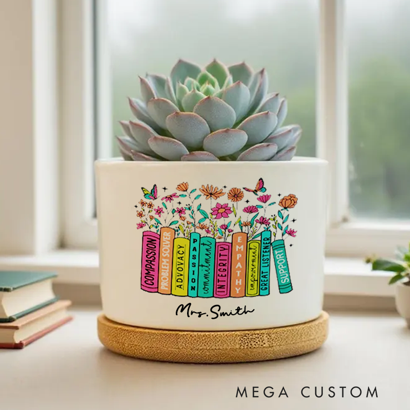Personalised Teacher Book Flower Ceramic Plant Pot Custom Gift for Teachers