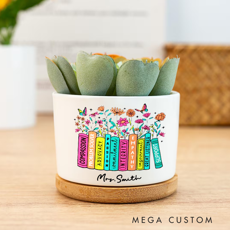 Personalised Teacher Book Flower Ceramic Plant Pot Custom Gift for Teachers