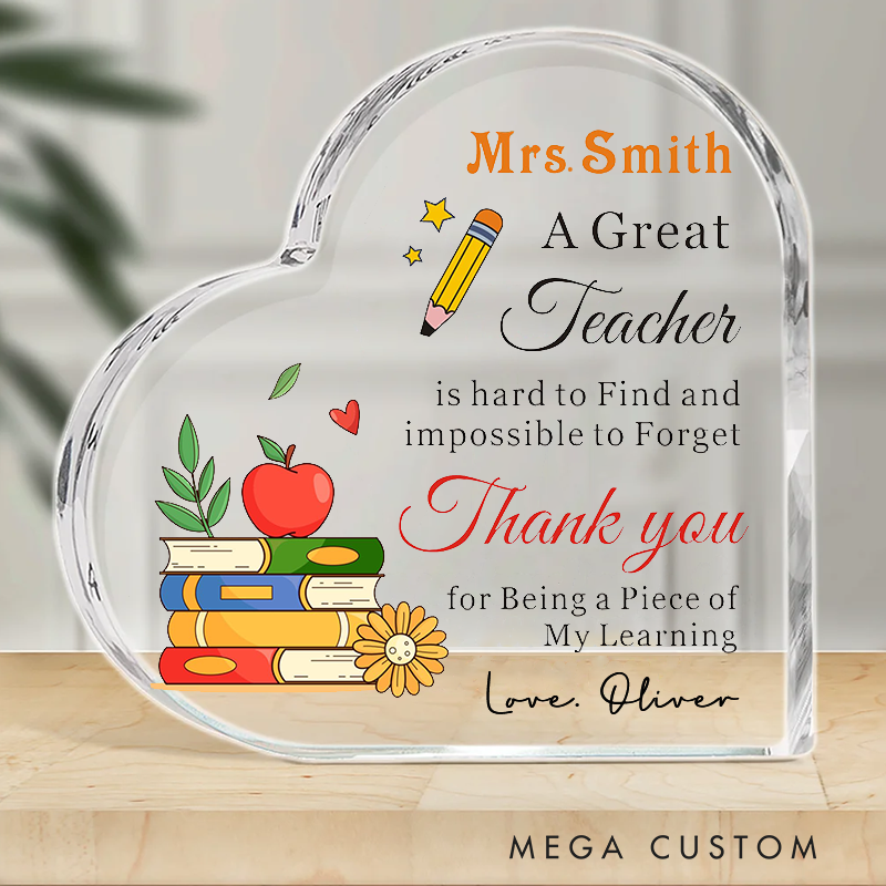 Personalized Book Apple Clear Heart Plaque Custom Name Desk Decor Teachers Appreciation Gifts
