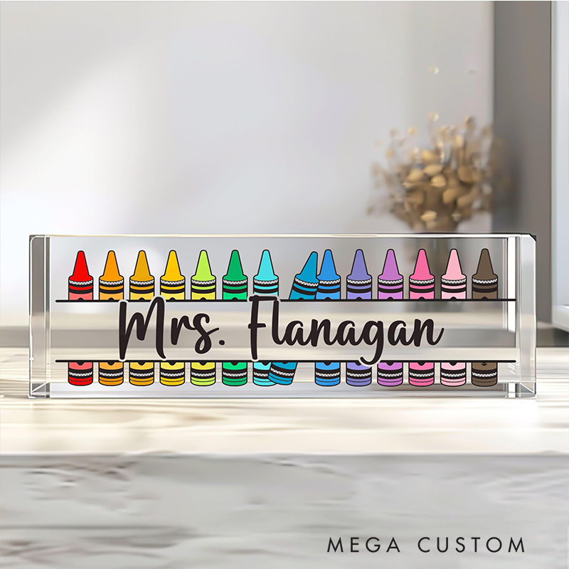 Personalized Crayons Teacher Acrylic Desk Name Plate Teacher Desk Sign Acrylic Plaque Teacher Appreciation Gift Back to School Gift