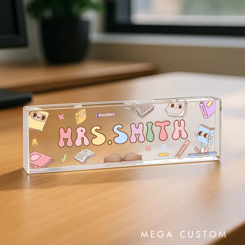 Personalized Book Pencil Teacher Acrylic Desk Name Plate Teacher Desk Sign Acrylic Plaque Teacher Appreciation Gift Back to School Gift