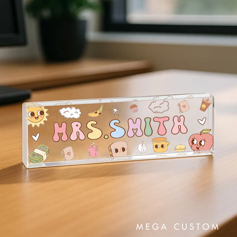 Personalized Sun Apple Teacher Acrylic Desk Name Plate Teacher Desk Sign Acrylic Plaque Teacher Appreciation Gift Back to School Gift