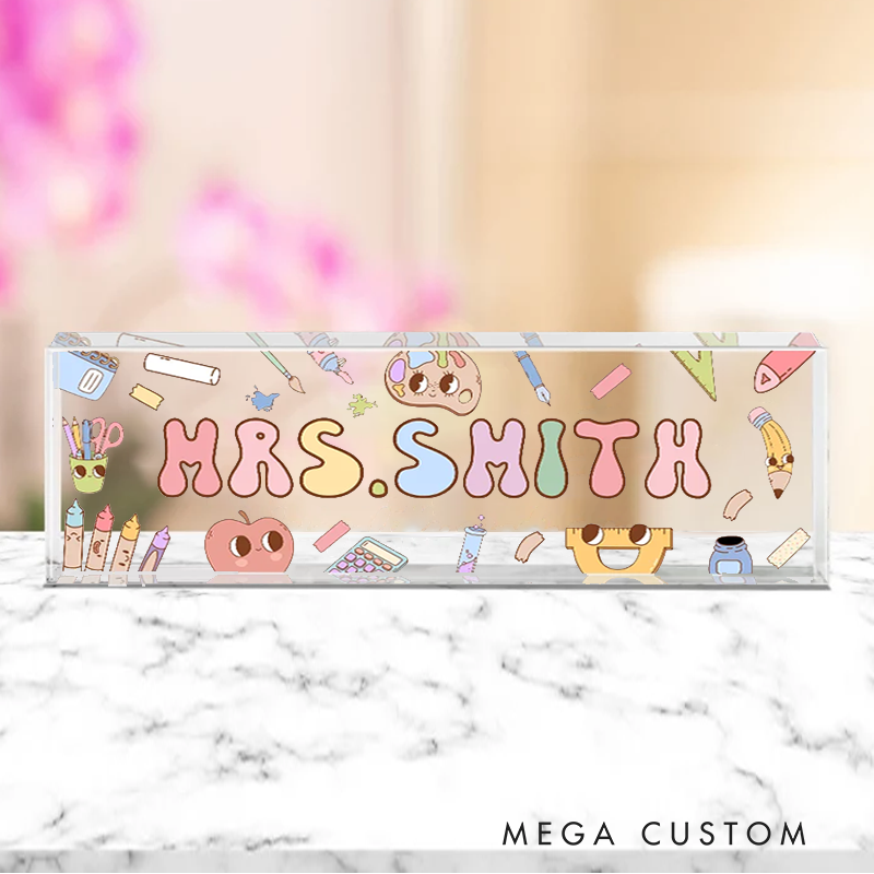 Personalized Art Pencil Teacher Acrylic Desk Name Plate Teacher Desk Sign Acrylic Plaque Teacher Appreciation Gift Back to School Gift