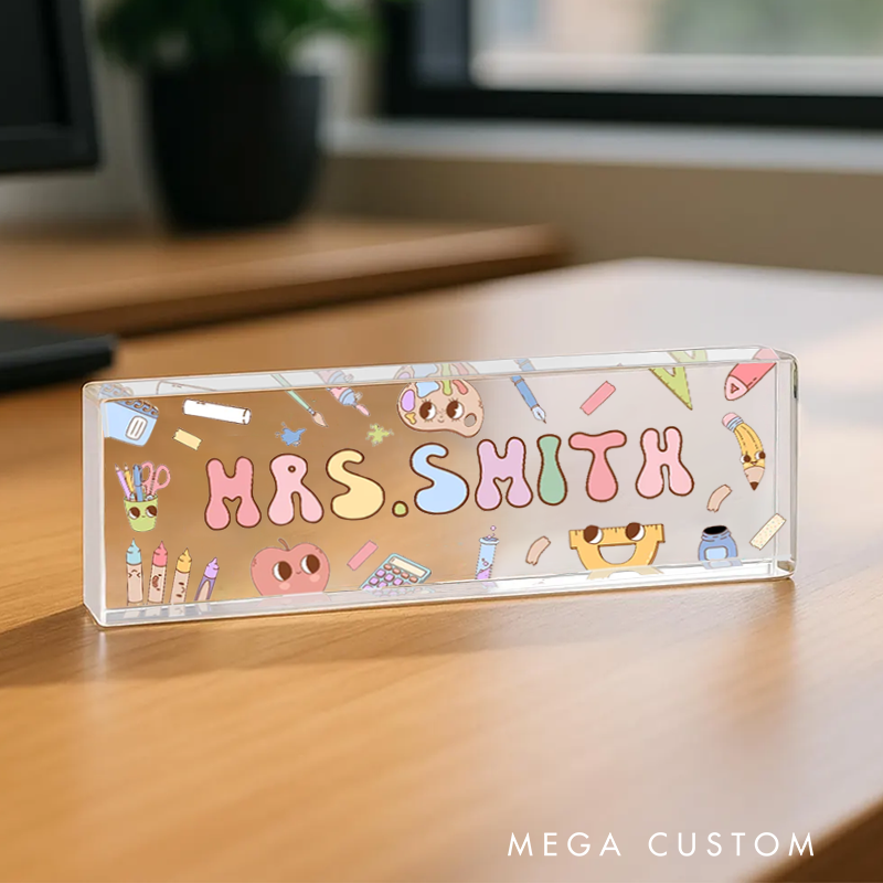 Personalized Art Pencil Teacher Acrylic Desk Name Plate Teacher Desk Sign Acrylic Plaque Teacher Appreciation Gift Back to School Gift