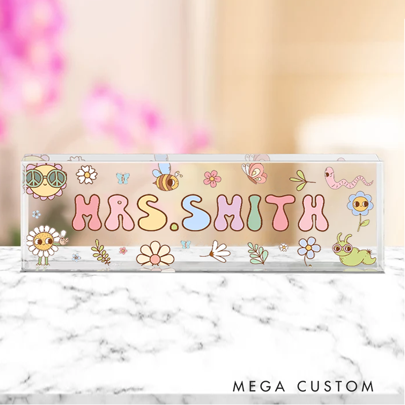 Personalized  Butterfly Teacher Acrylic Desk Name Plate Teacher Desk Sign Acrylic Plaque Teacher Appreciation Gift Back to School Gift