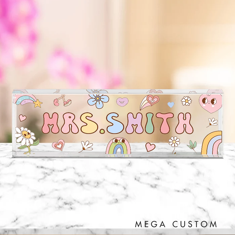 Personalized  Rainbow Teacher Acrylic Desk Name Plate Teacher Desk Sign Acrylic Plaque Teacher Appreciation Gift Back to School Gift