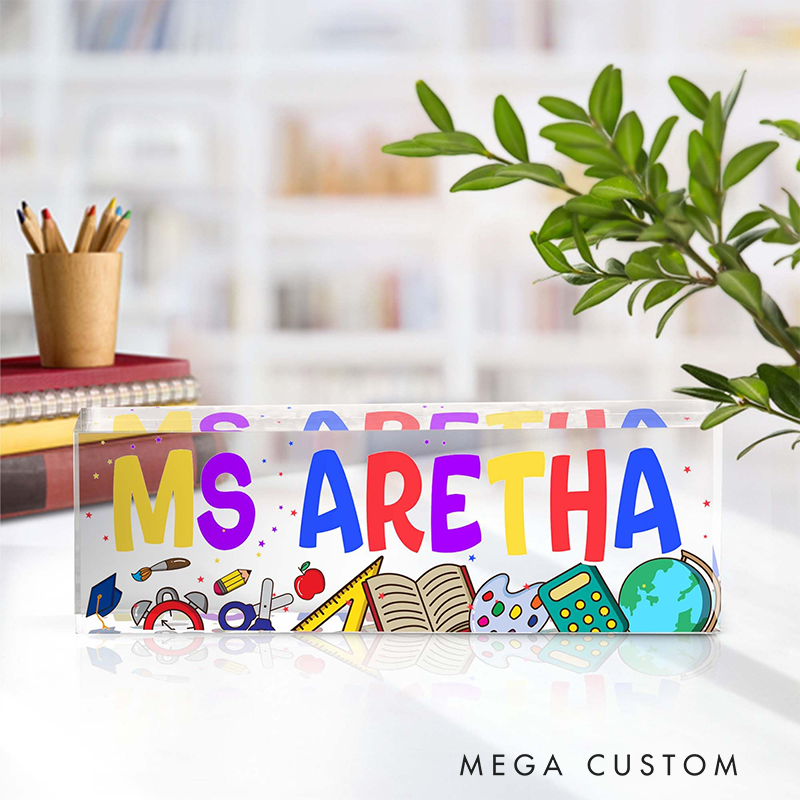 Personalized Book Pencil Ruler Teacher Acrylic Desk Name Plate Teacher Desk Sign Acrylic Plaque Teacher Appreciation Gift Back to School Gift
