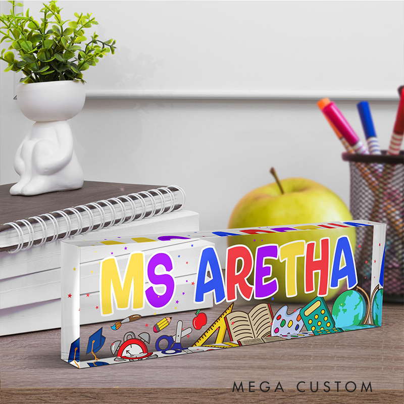 Personalized Book Pencil Ruler Teacher Acrylic Desk Name Plate Teacher Desk Sign Acrylic Plaque Teacher Appreciation Gift Back to School Gift