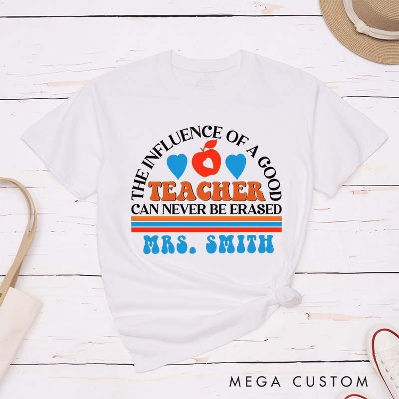Personalized Teacher T-Shirts the Influence of a Good Teacher Apple and Heart Design Retro Style Gift for Teachers